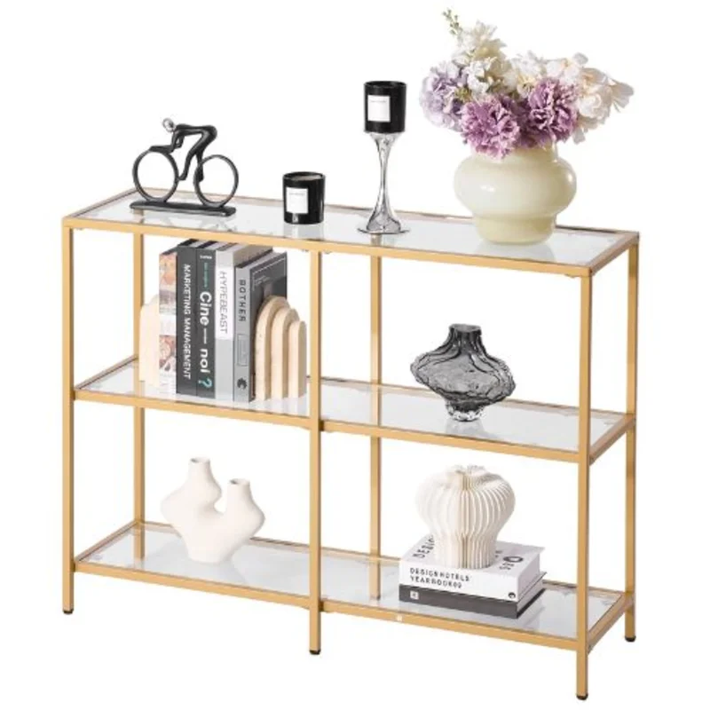 39 In Glass Console Table Modern Gold Sofa Table with Iron Legs