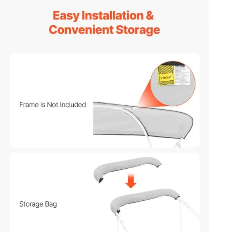 4 Bow Bimini Top Replacement Canopy 600D Waterproof Polyester Boat Sun Shade 96 L x 91 -96 W Light Grey (Frame Not Included)