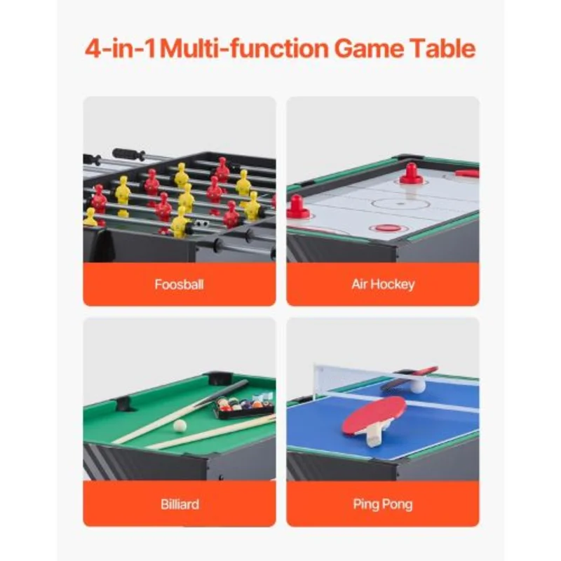4-in-1 Combo Game Table  Air Hockey Pool Foosball Ping Pong for Family Game Room Office