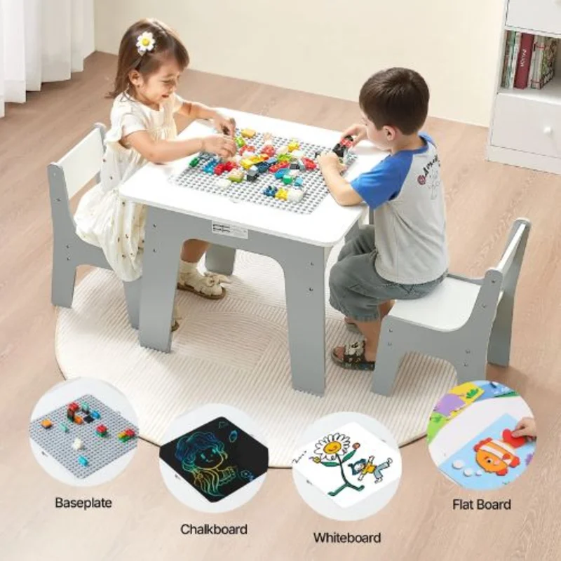 4-in-1 Kids Activity Table with 2 Chairs Double-Sided Play Table Storage for kids