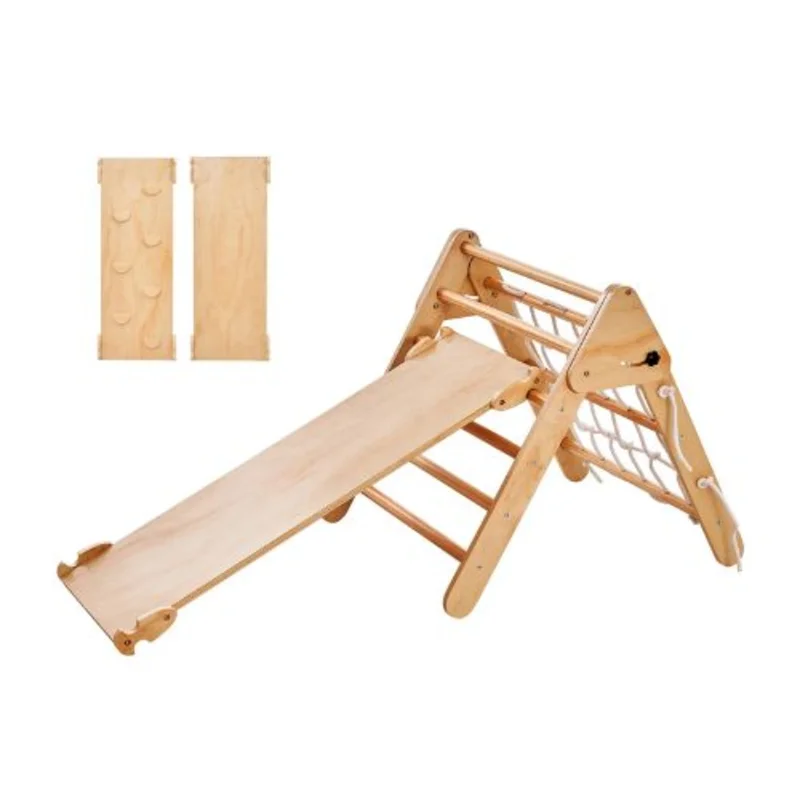 4-in-1 Pikler Triangle Set Large Wooden Montessori Climbing Gym with Ramp for Toddlers (13 Years)