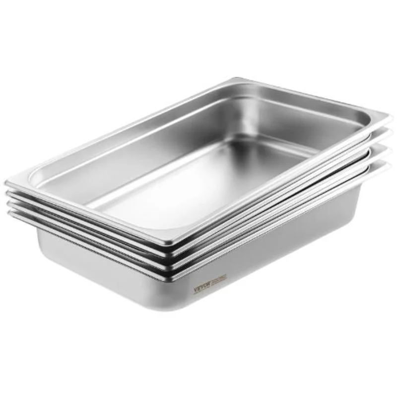 4 Inch Hotel Pans Stainless Steel Table Pan For Catering Storage Food UCT8114L-4 (Pack of 4)