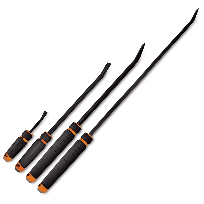 4-PC. Capped Comfort-Handle Curved-Head Pry Bar Set Hi-Vis Orange