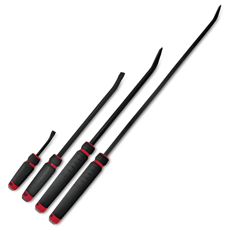 4-PC. Capped Comfort-Handle Curved-Head Pry Bar Set Red