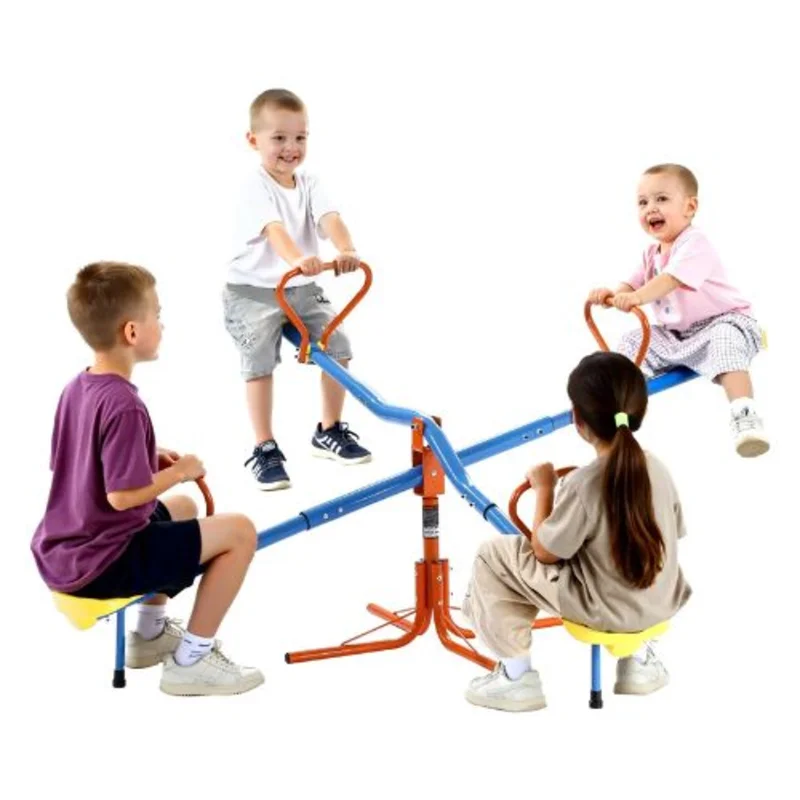 4-Seat Kids Seesaw, 360 Swivel Sit & Spin Teeter Totter, 110 lbs/Seat, 4-Prong Support Legs, Outdoor Toy for Ages 3+