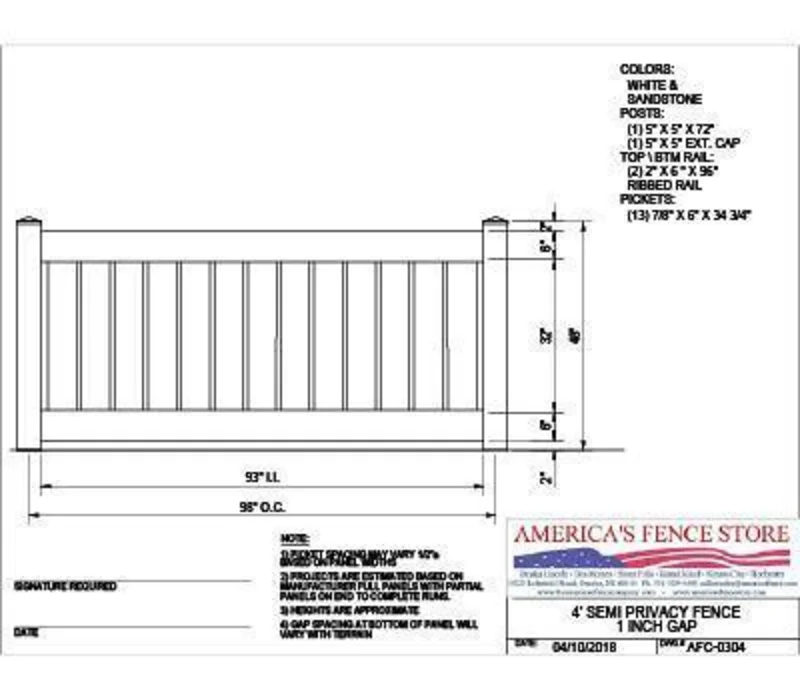 4' Semi Privacy with 1" Air Space, AFC-0304 White