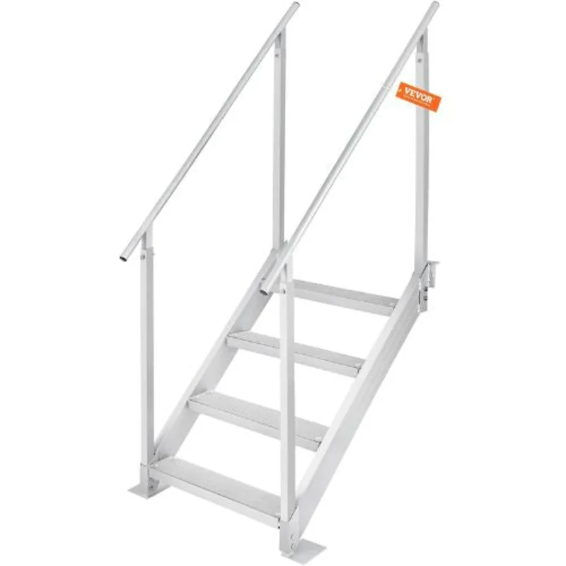 4-Step Dock Ladder Adjustable 30''-38'' Height 500 lbs Capacity Aluminum Dual Handrails
