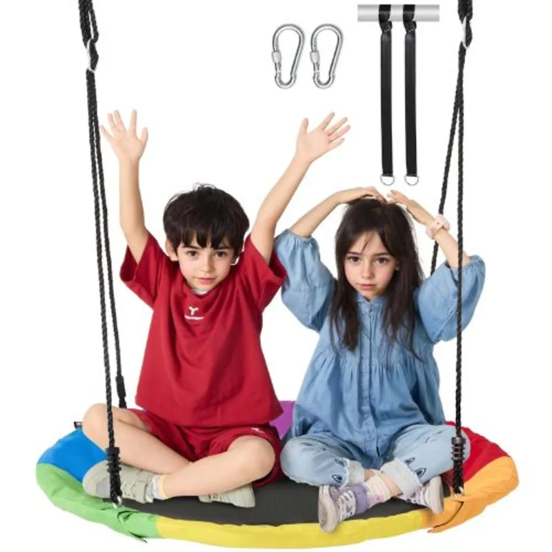 40" Multicolor Saucer Tree Swing 750 lbs Capacity, 900D Oxford Seat with Straps & Adjustable Ropes