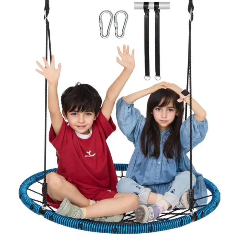 40" Spider Web Saucer Swing 750 lbs Capacity Round Tree Swing with Woven Rope Seat & Straps