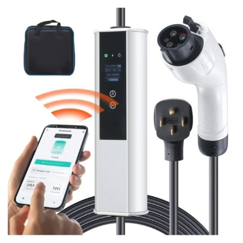 40A 240V NEMA 14-50 Plug Adjustable Current LCD+App (40A/32A/24A/16A) 25FT Cable EV Charging Station for SAE J1772