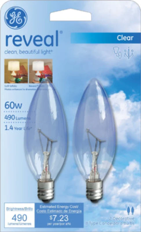 40W B10 Cand. Reveal Clear 2 pk