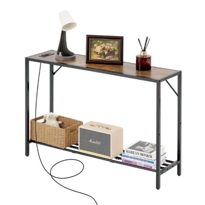 41.7" Narrow Sofa Table with Charging Station Metal Frame