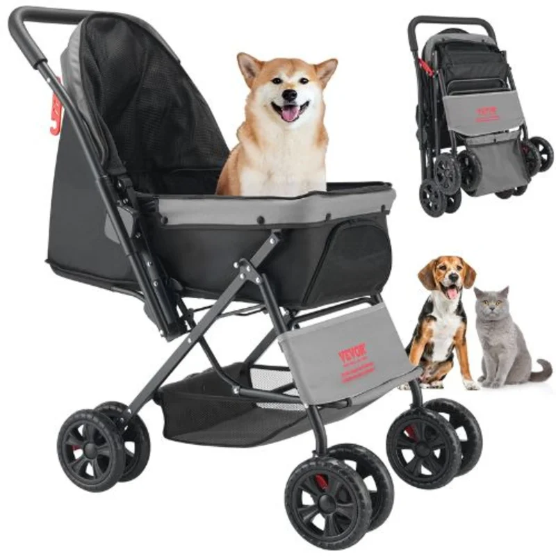 44 lbs Pet Stroller Foldable 4 Wheels Dog Stroller with Brake up to Travel Camp GS303
