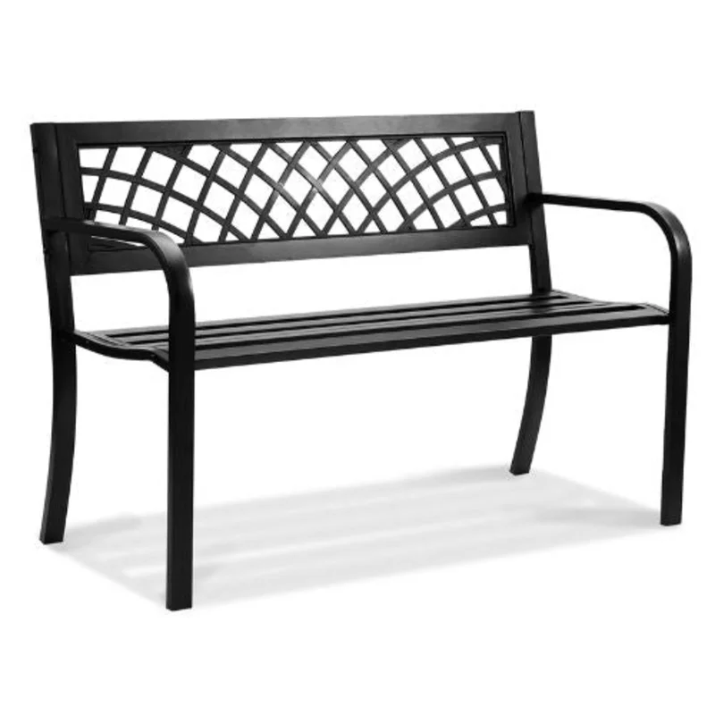 46-Inch Metal Garden Bench 480 lbs Capacity with Backrest and Armrests Perfect for Patios Gardens and Yards