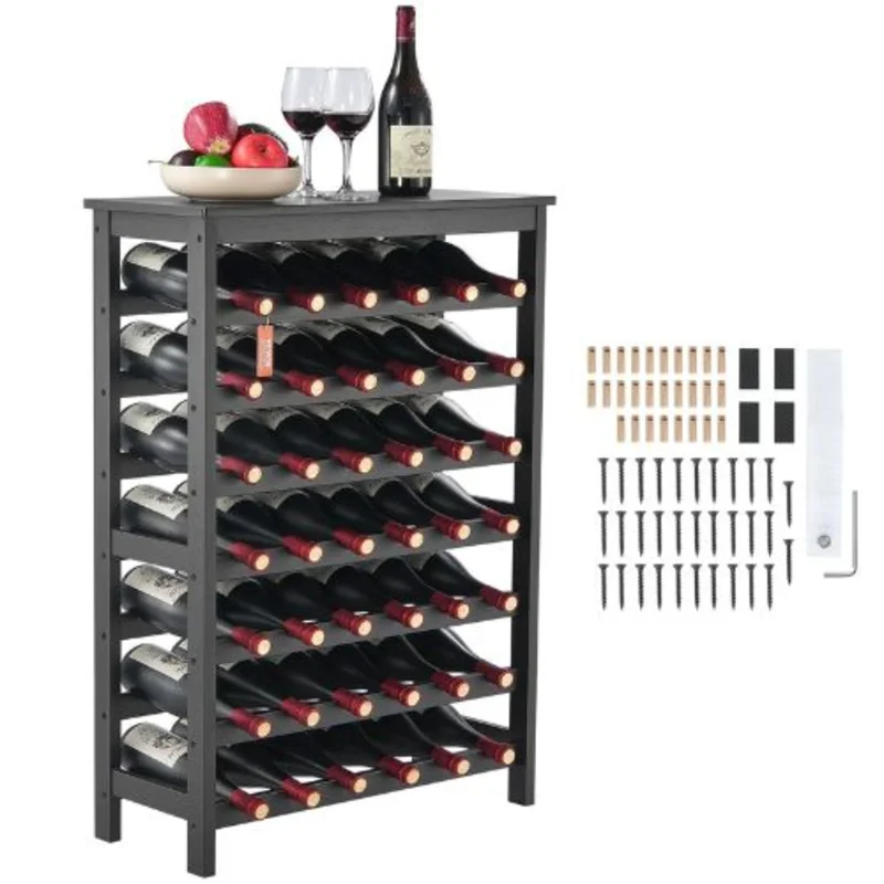 48 Bottle Wine Rack with 8-Tier For Kitchen Pantry Cellar Bar Dining Room (Black)