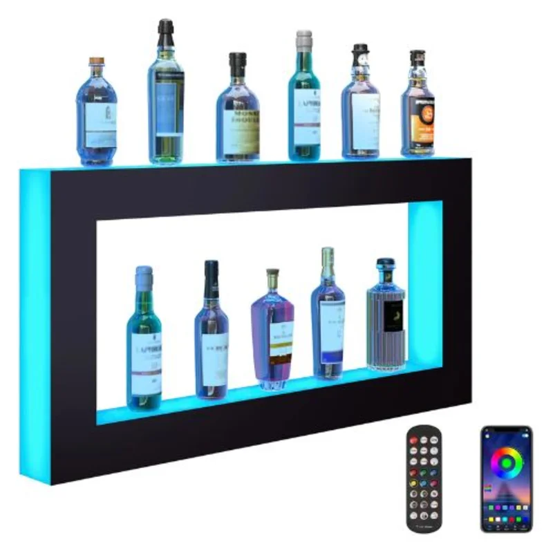48 Inch Lighted Liquor Bottle Display Bar Shelf RF & App Control