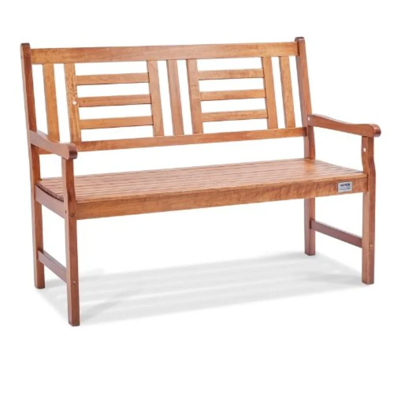 48-Inch Wood Outdoor Bench 700 lbs Capacity with Backrest and Armrests Ideal for Garden Park Patio Yard Front Porch
