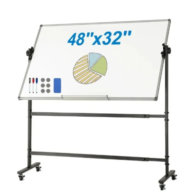 48 x 32 In Rolling Whiteboard Double-Sided Magnetic Mobile Whiteboard 360 for Office School