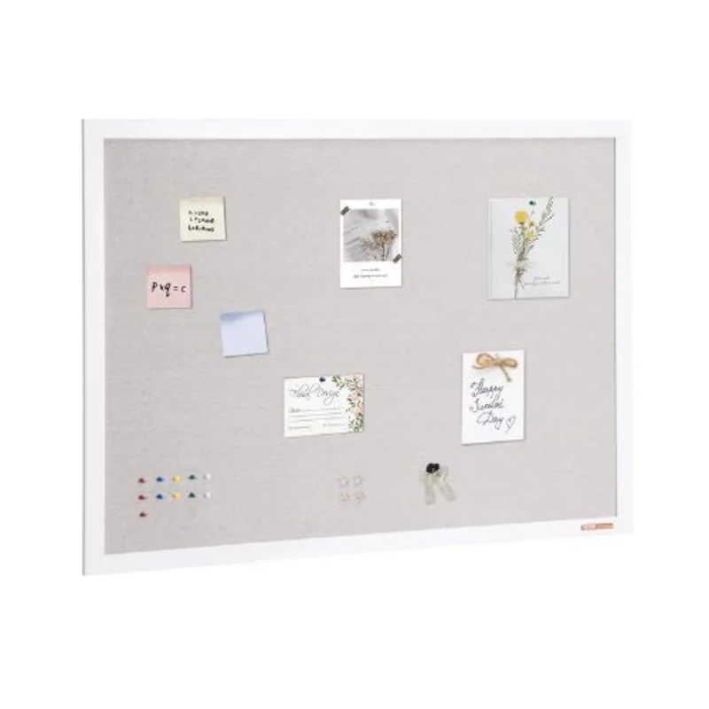 48"x36" White Cork Board with Linen Surface Stylish Wall-Mounted Bulletin Board for Home School Office