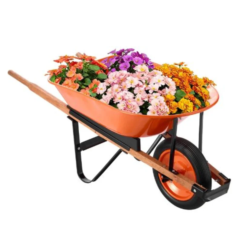 5 Cu. Ft. Garden Dump Cart 330 lbs Capacity One Wheel Wheelbarrow with Metal Handle & 16" Wheel (1-Wheel)