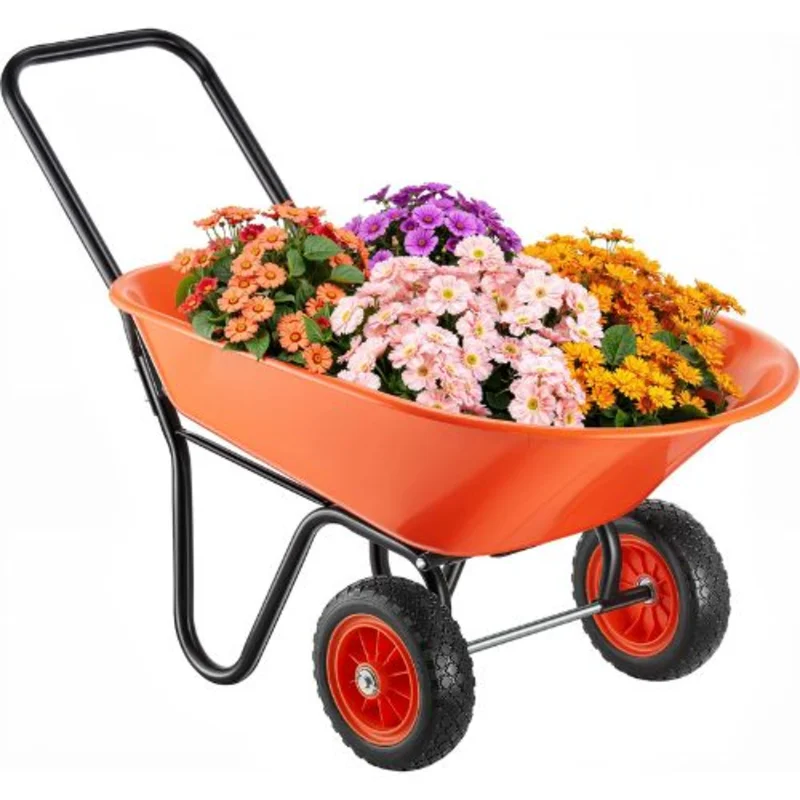 5 Cu. Ft. Garden Dump Cart 397 lbs Capacity, 2-Wheel Wheelbarrow with Handle & 10" Wide Wheels