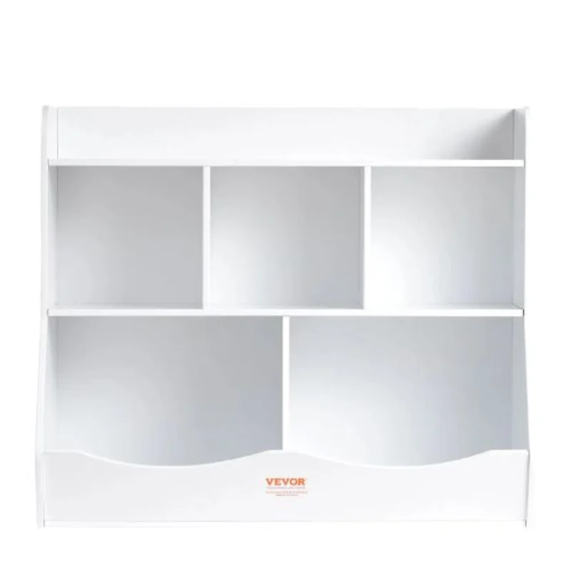 5-Cubby Wood Kid Storage Cubby with Bookshelf Toy Storage Organizer for Kids Room (White)
