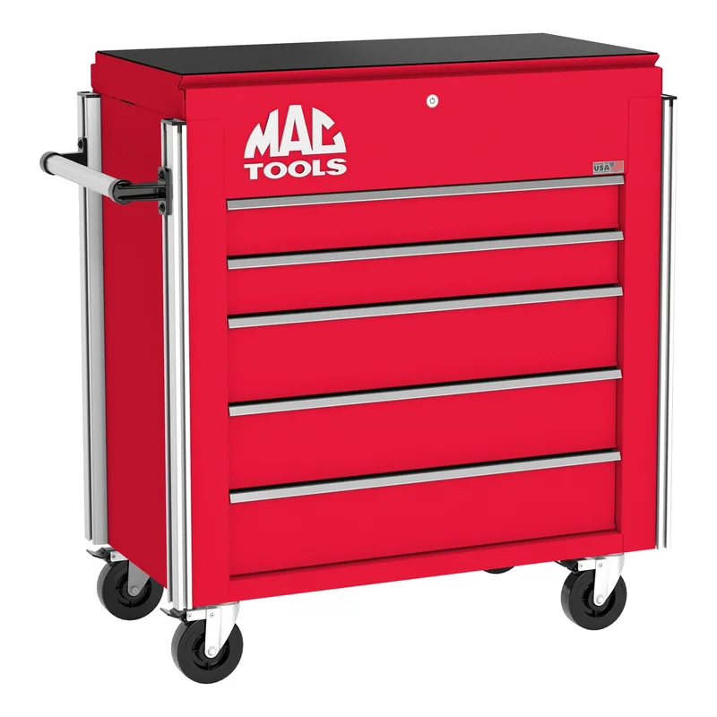 5-Drawer Utility Cart w/ Full Lid - Firebrick Red