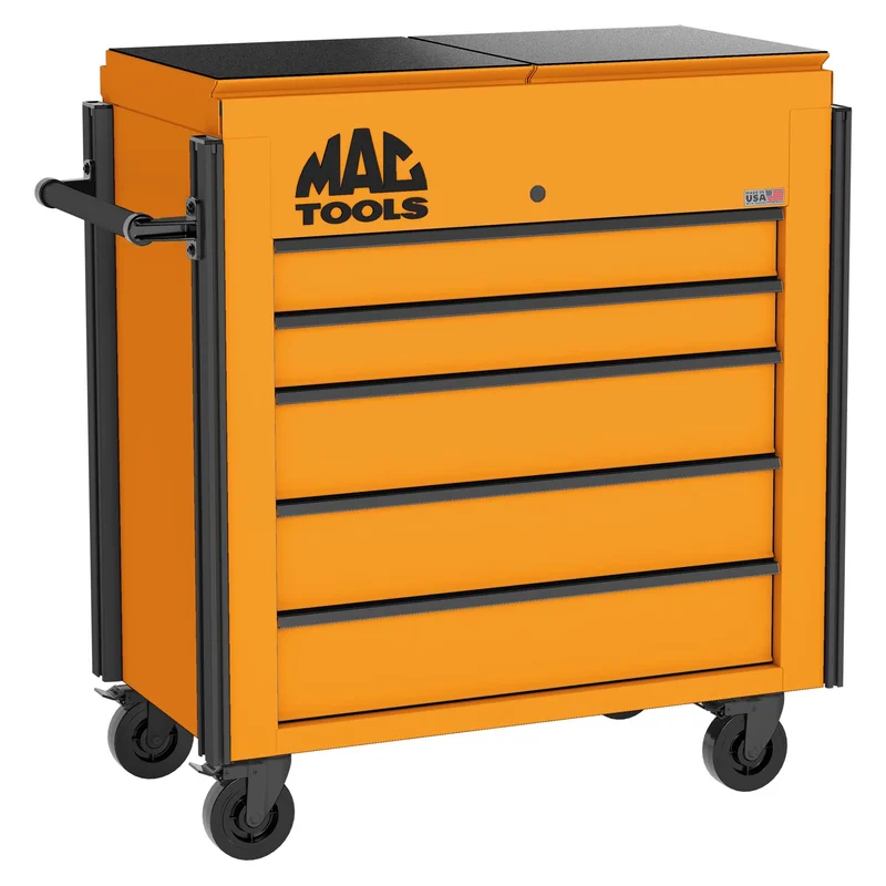 5-Drawer Utility Cart w/ Split Sliding Lid - Fireball Orange
