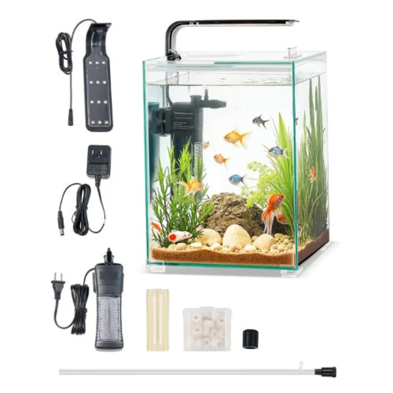 5-Gallon Smart Glass Aquarium with 3-Color LED Lighting