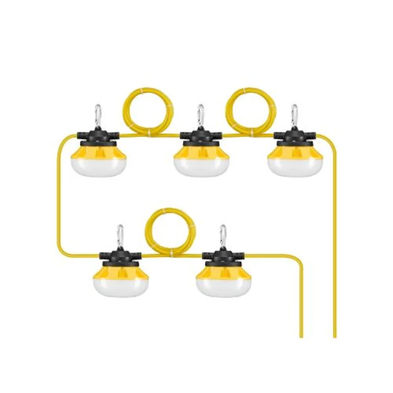 5 Head Heavy Duty 50FT Commercial LED Construction String Work Lights 50W, 5,000 Lumens
