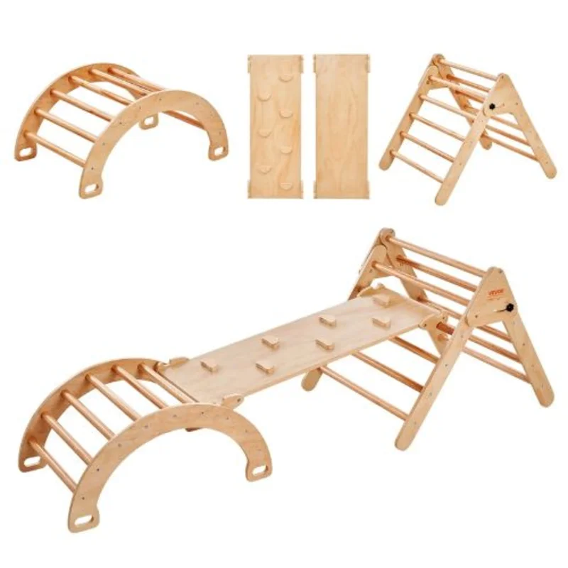 5-in-1 Pikler Triangle Set Wooden Montessori Climbing Gym with Ramp & Arch for Toddlers (13 Years)