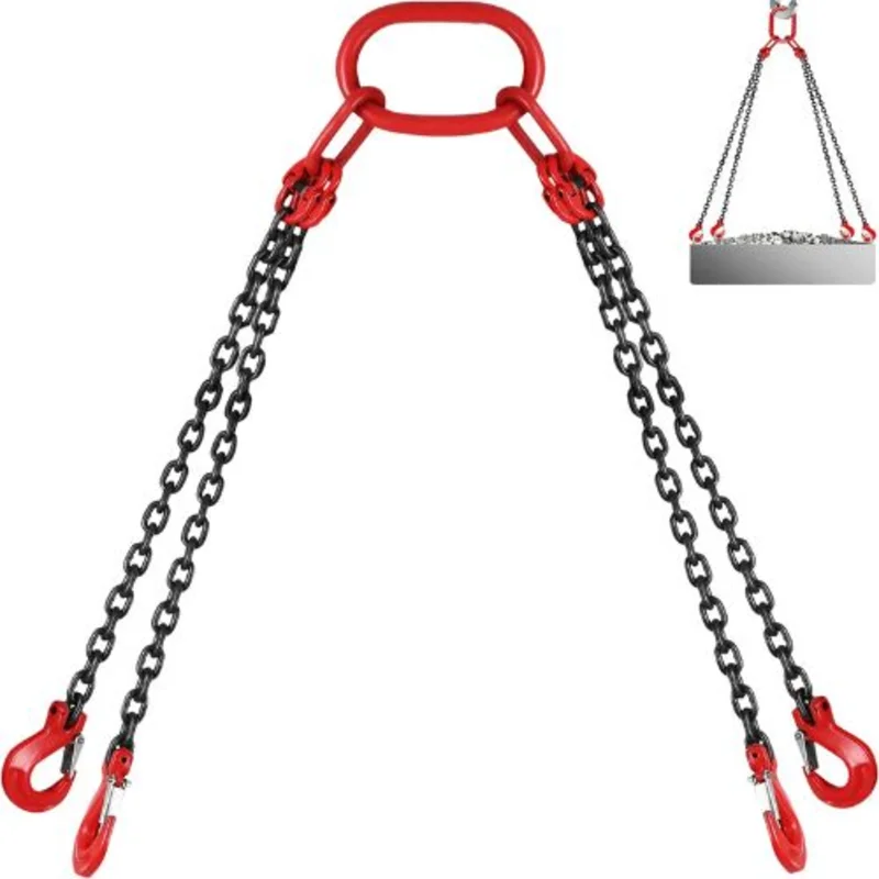 5 T Chain Sling Chains with Hooks for Engine Hoist, Engine Lift Chain with 4 Leg Grab Hooks
