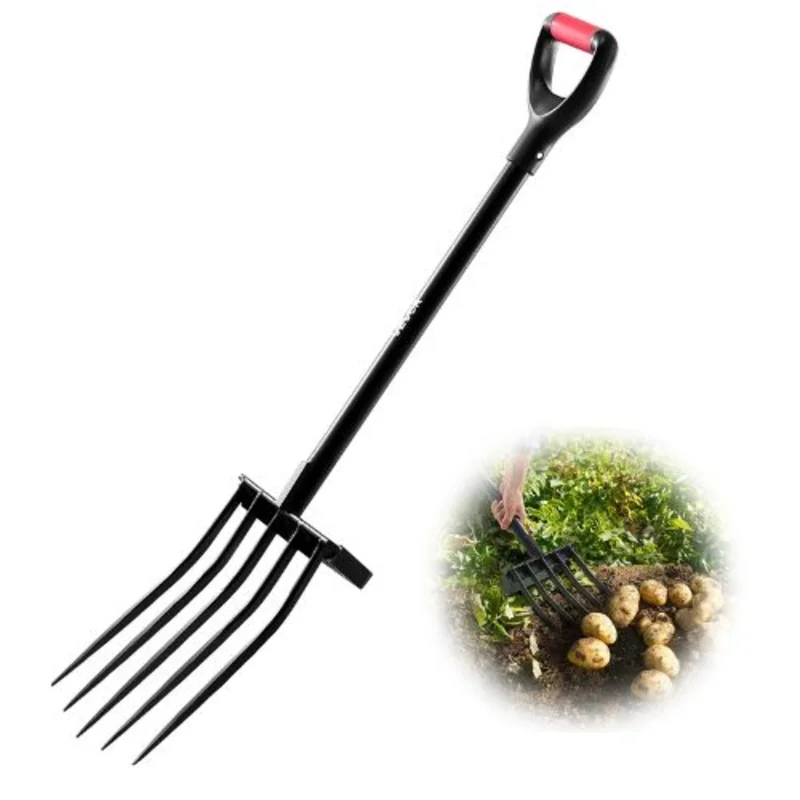 5-Tine Garden Fork Heavy Duty 41" Steel Pitchfork with Y-Grip Handle for Digging Composting & Aeration