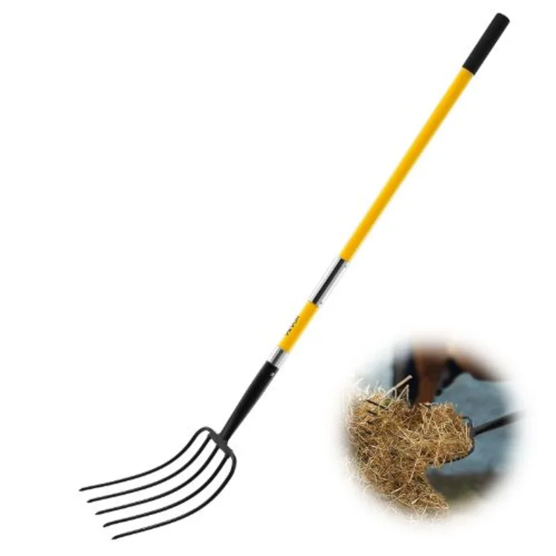 5-Tine Garden Fork Heavy Duty Fiberglass Handle Pitchfork for Digging Composting & Aeration