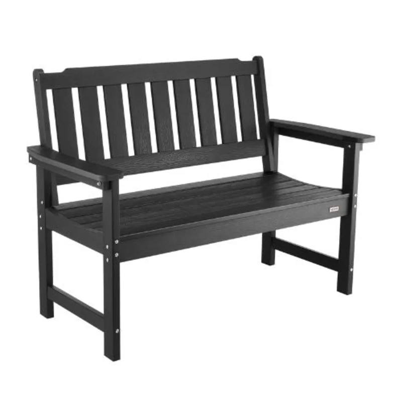 50.5-Inch Outdoor Bench 800 lbs Capacity Weatherproof Plastic Frame with Backrest and Armrests  Ideal for Patio Garden Yard Black