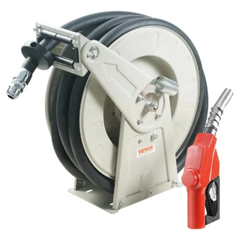 50 ft Fuel Hose Reel with Automatic Fuel Nozzle, NBR Rubber Hose for Bunk