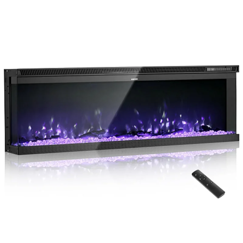 50-Inch Electric Fireplace, 1500W, Three-Sided Glass, Wall-Mounted/Recessed