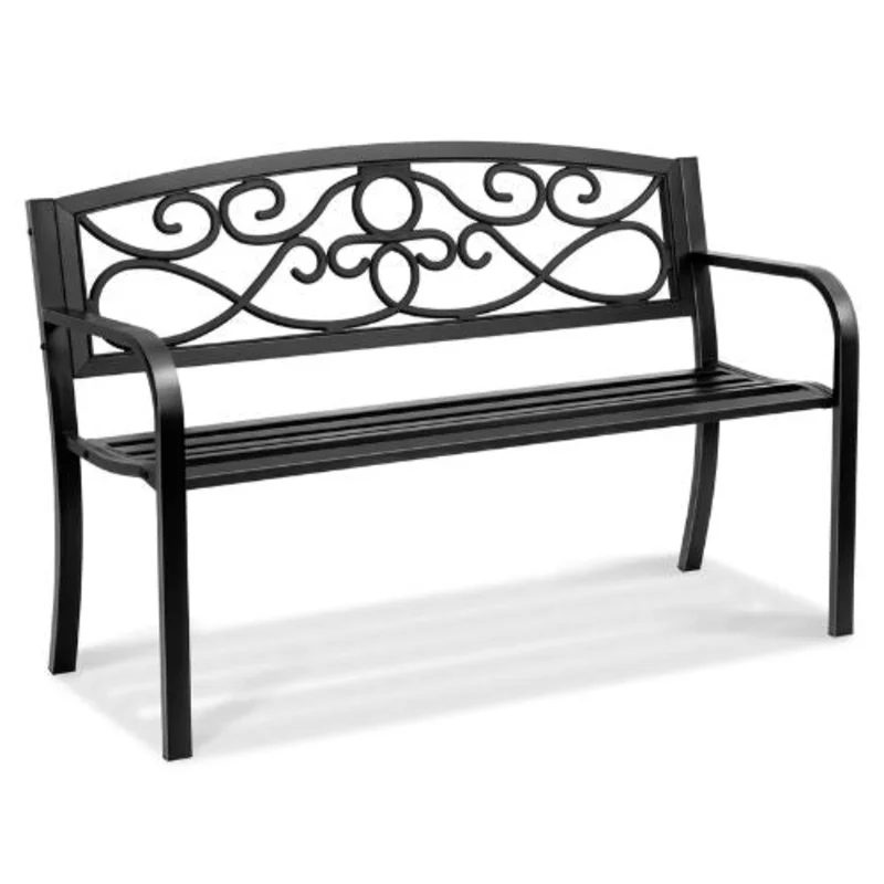 50-Inch Metal Outdoor Bench 550 lbs Capacity with Backrest and Armrests  Ideal for Garden Park Patio Yard Front Porch