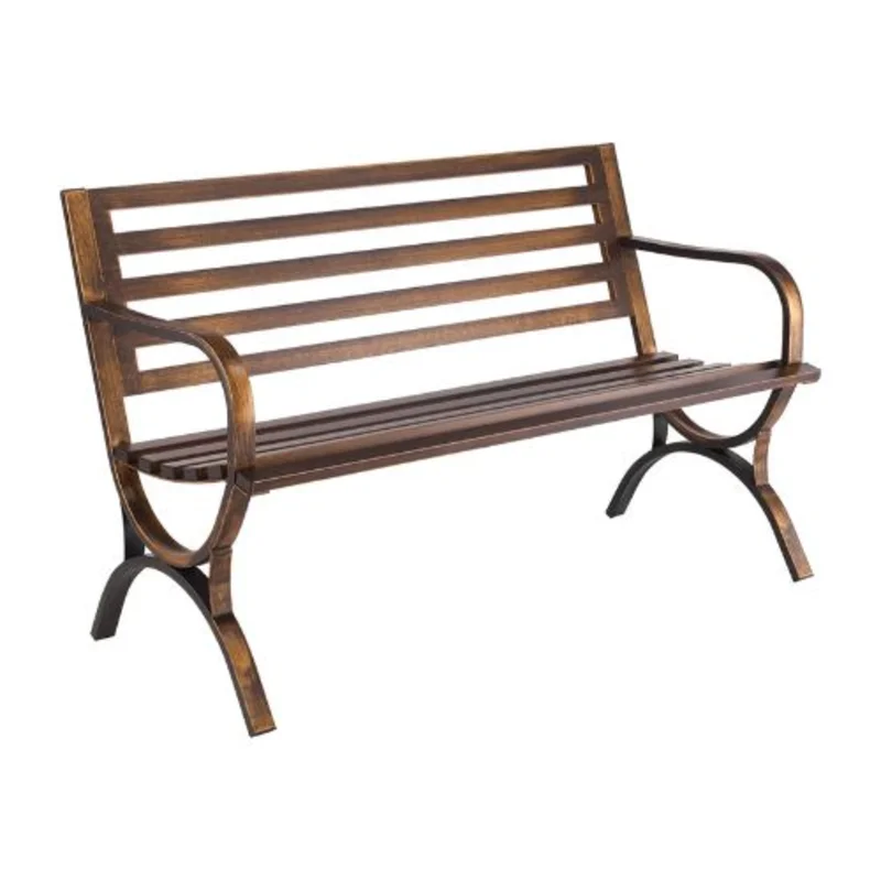 50-Inch Outdoor Bench Carbon Steel Frame with Slatted Backrest and Round Armrests  Weatherproof for Garden Park Yard Front Porch Antique Bronze