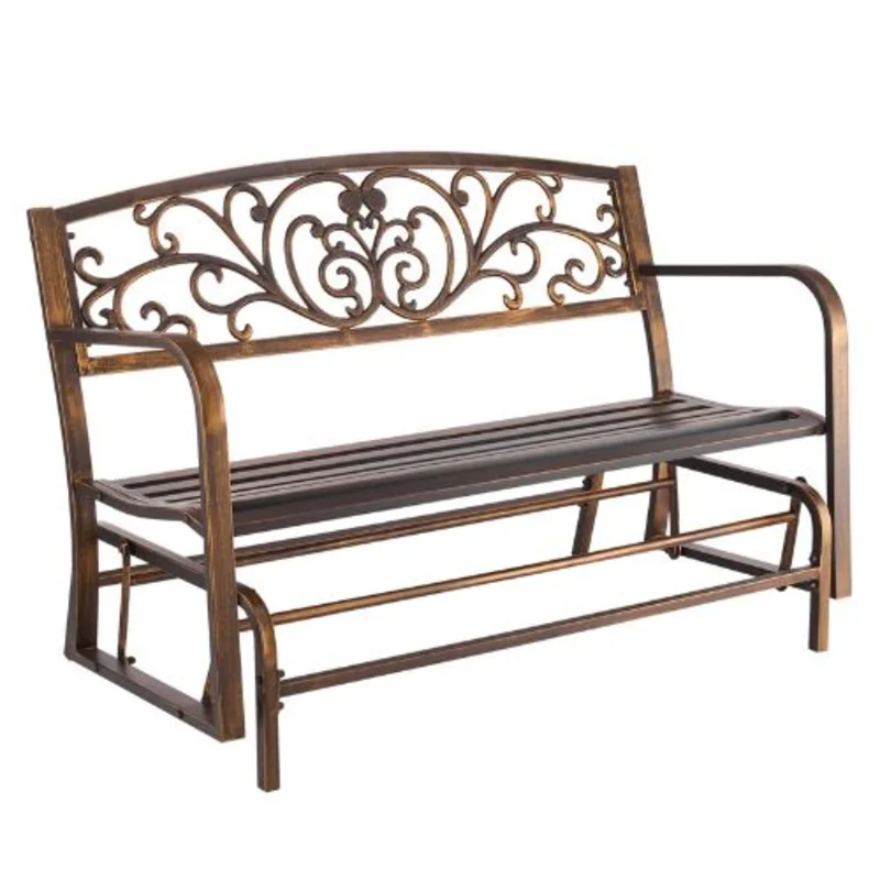 50-Inch Outdoor Glider Bench Carbon Steel Frame with Cast Iron Backrest  Weatherproof for Patio Garden Park Yard Antique Bronze
