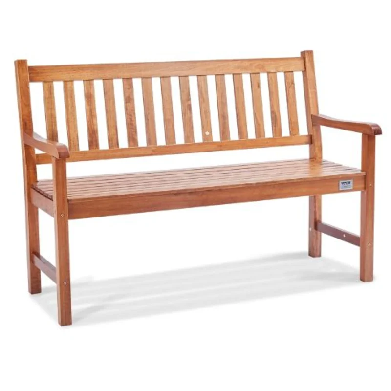 50-Inch Wood Outdoor Bench 800 lbs Capacity with Backrest and Armrests  Perfect for Garden Park Patio Yard Front Porch