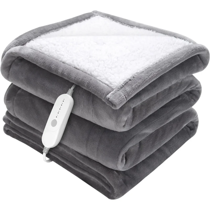 50" x 60" Electric Heated Throw Blanket Twin, Flannel & Sherpa, 5 Heat Levels, 3-Hour Auto-Off, Machine Washable, ETL/FCC Certified, Grey