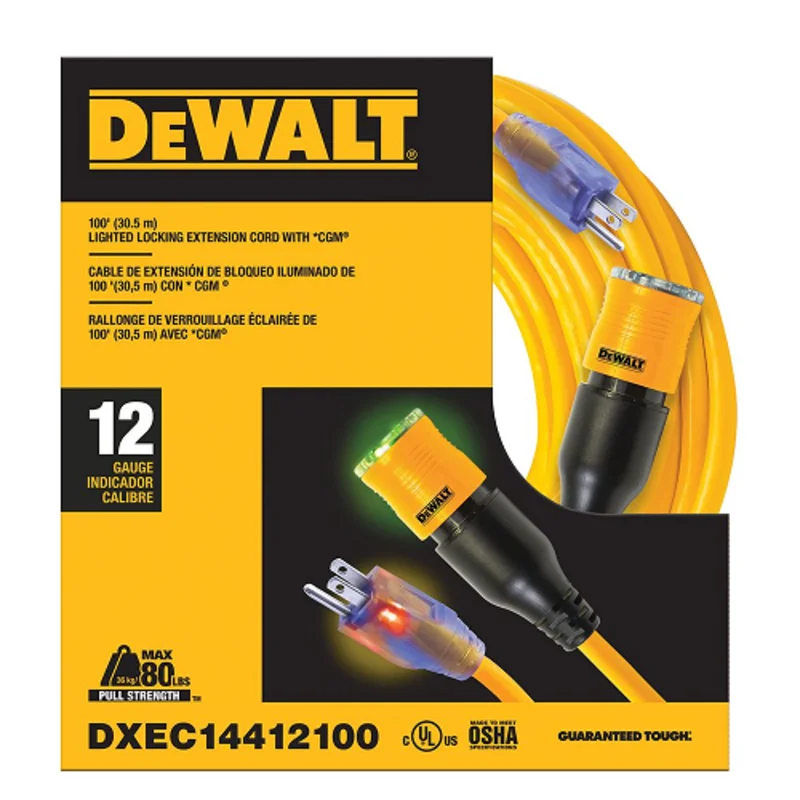 50FT 12/3 SJTW Cold Weather Locking Extension Cord With Yellow