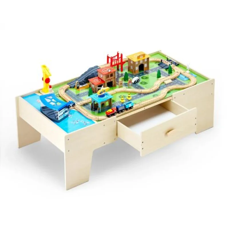 50x25x15.5 Inch Wooden Train Table with Large Storage Drawer  3-in-1 Toy for Kids 3+