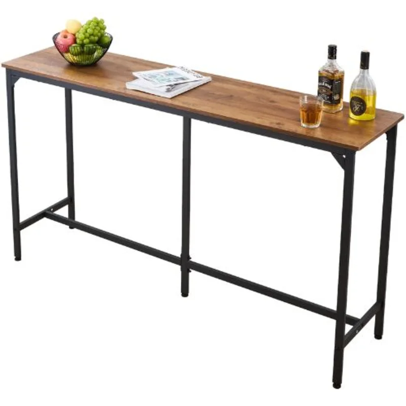 53" Kitchen Bar Table  Tall Dining Table with Rounded Edges  High Top for Balcony & Living Room (Light Brown & Black)