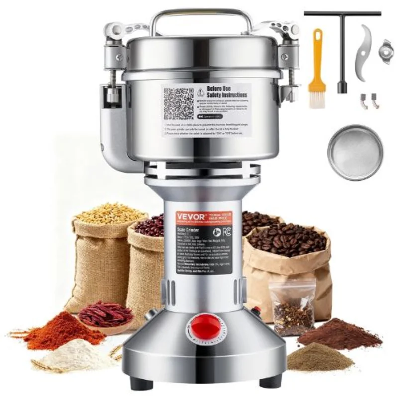 550g 2000W High-Speed Electric Grain & Spice Grinder Stainless Steel Straight Type Pulverizer for Dry Ingredients