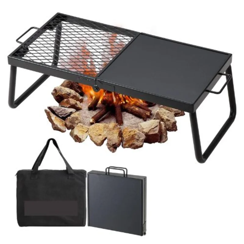57x28.5x23 cm Folding Campfire Grill Heavy Duty Steel for Outdoor Open Flame Cooking