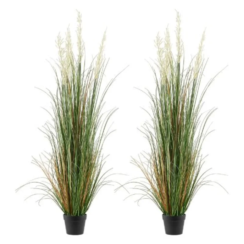 59 Inch Faux Reed Flower Grass in Pots, 2-Pack  Lush Artificial Greenery for Indoor/Outdoor Dcor