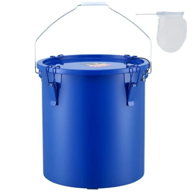 6-Gal Fryer Grease Bucket Carbon Steel Oil Disposal Caddy with Rust-Proof Coating Lid Lock Clips Filter Bag (Blue)