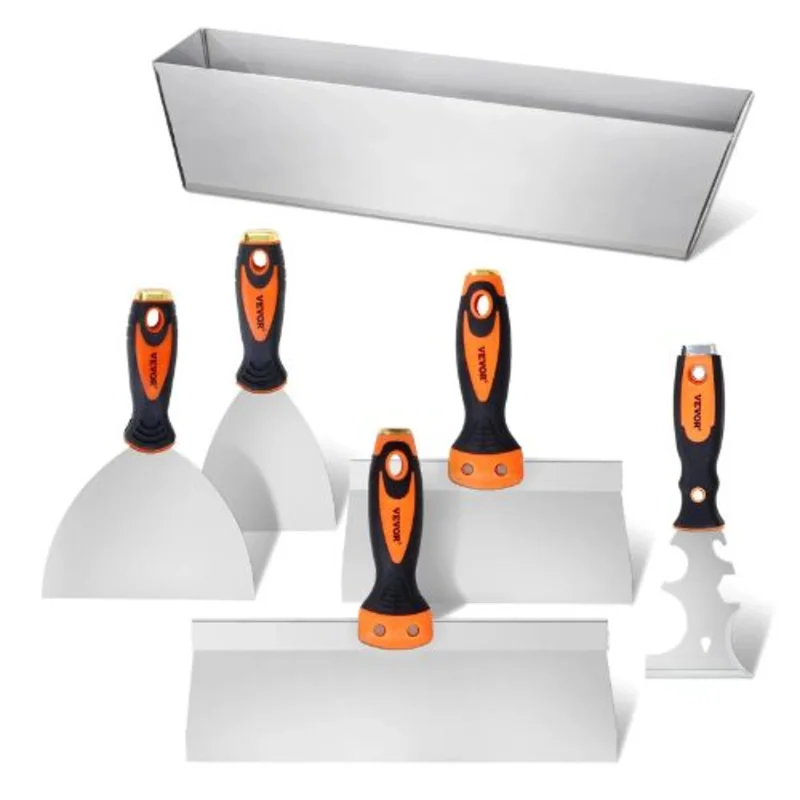 6-Piece Drywall Knife Set Includes Scraper Putty Knives Taping Knives & Mud Pan for Home